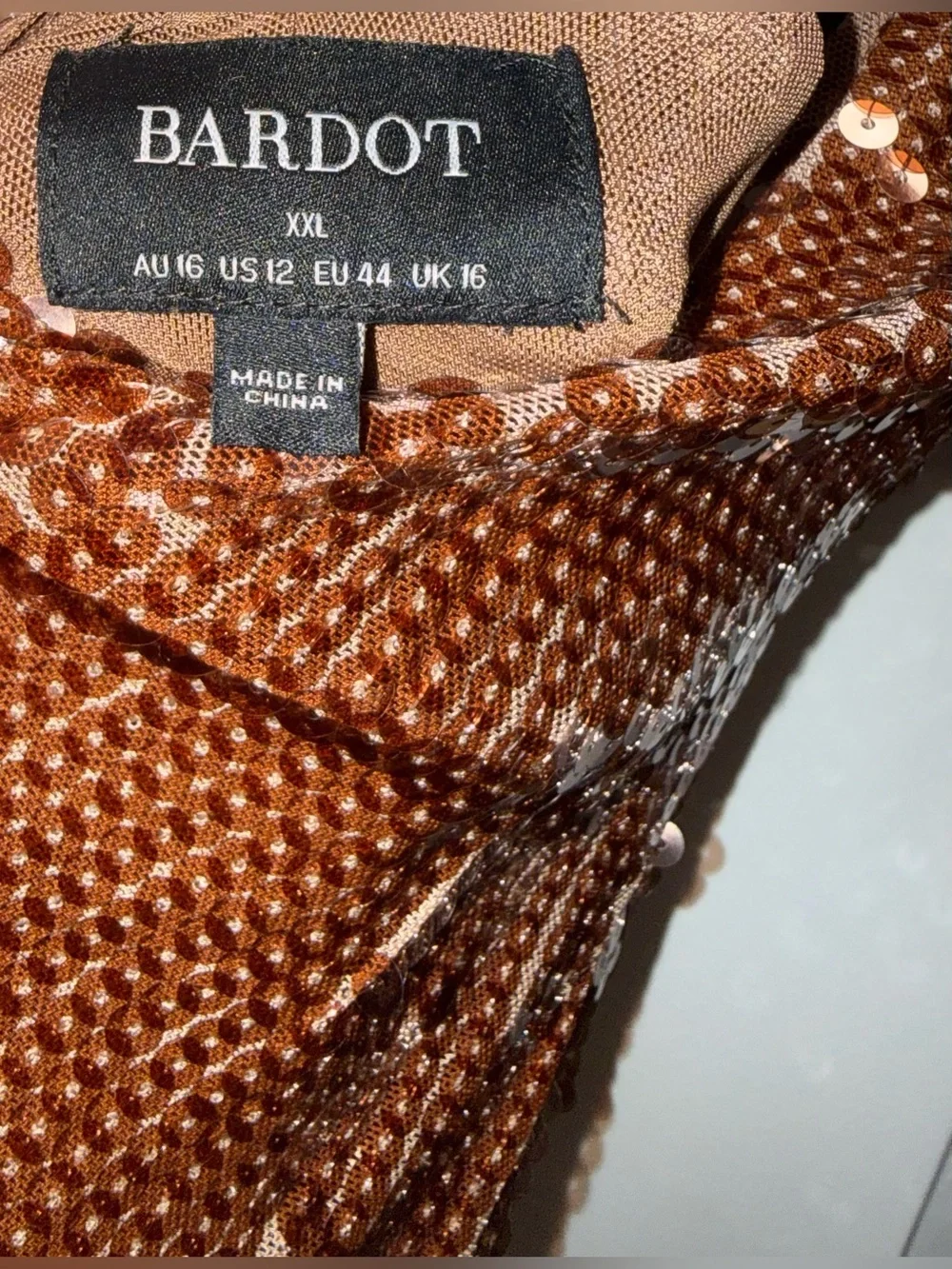 Bardot Verona Sequin Mini Dress In Chocolate size 12 - Picture 5 of 5